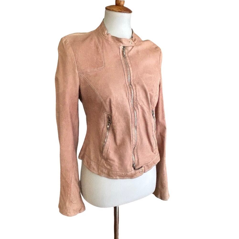 Joseph Artisan Dyed Rose Pink Lambskin Leather Biker Jacket Sz 42
